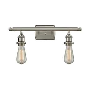Bare Bulb 16 in. 2 Light Brushed Satin Nickel Vanity Light with No Shade