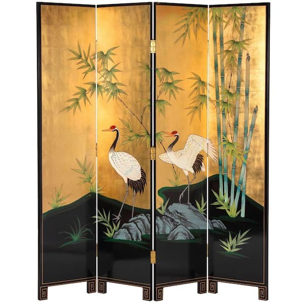 6 ft. Gold 4-Panel Cranes Room Divider