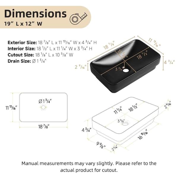 Los Flexi 19 in. Drop-In Bathroom Sink Rectangle in Matte Black