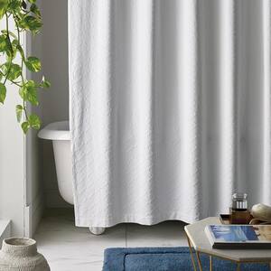 Navy Blue ANYEV Shower Curtain White Waffle Weave Shower Curtain for Bathroom Fabric Waterproof Bathroom Curtain with 12 Hooks Machine Washable 72x72 Inch