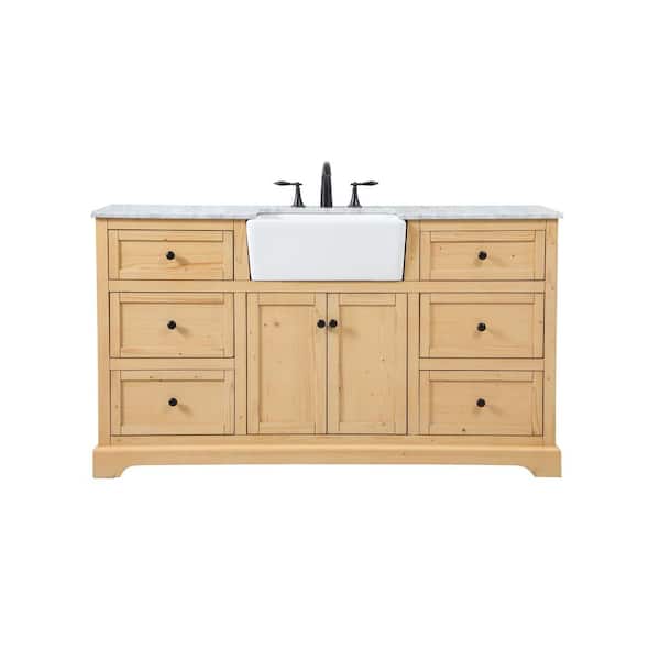 Unbranded Simply Living 60 in. W x 22 in. D x 34.75 in. H Bath Vanity in Natural Wood with Carrara White Marble Top