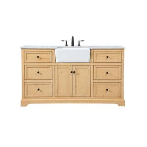 Timeless Home 60 in. W x 22 in. D x 34.75 in. H Single Bathroom Vanity Side Cabinet in Natural Wood with Marble Top