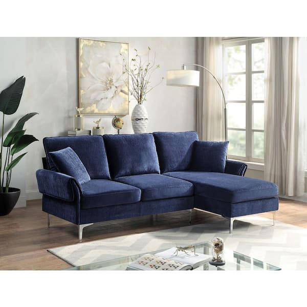 Lieve Bier Paar Furniture of America Stonehouse 85.38 in. W 2-Piece Chenille Sectional Sofa  in Blue IDF-6257NV-SEC - The Home Depot
