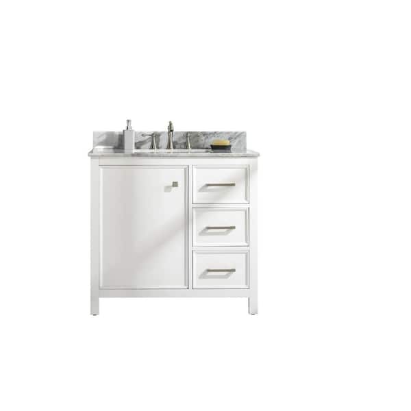 Legion Furniture 36 in. W x 22 in. D Vanity in White with Marble Vanity Top in White with White Basin with Backsplash
