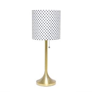 21 in. Gold Tapered Table Lamp with Polka Dot Fabric Drum Shade