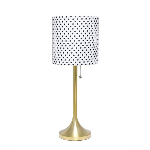 Simple Designs 21 in. Gold Tapered Table Lamp with Polka Dot Fabric Drum Shade