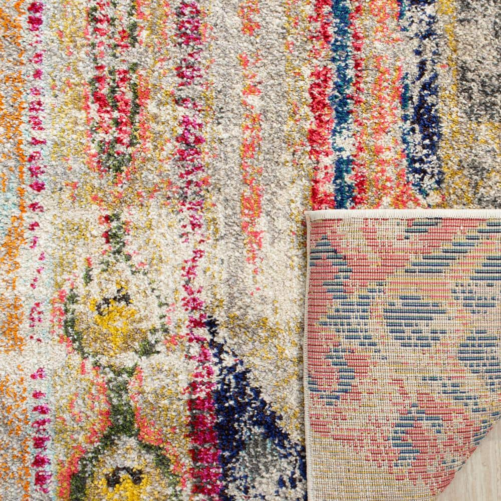 Light Grey and Multi Synthetic Boho Area Rug