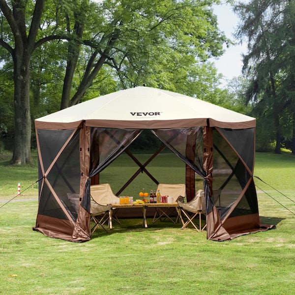 Pop Up Gazebo 11.5 ft. x 11.5 ft. Tent Pop-Up Screen Tent 6-Sided Canopy Sun Shelter with Removable Privacy Wind Cloths