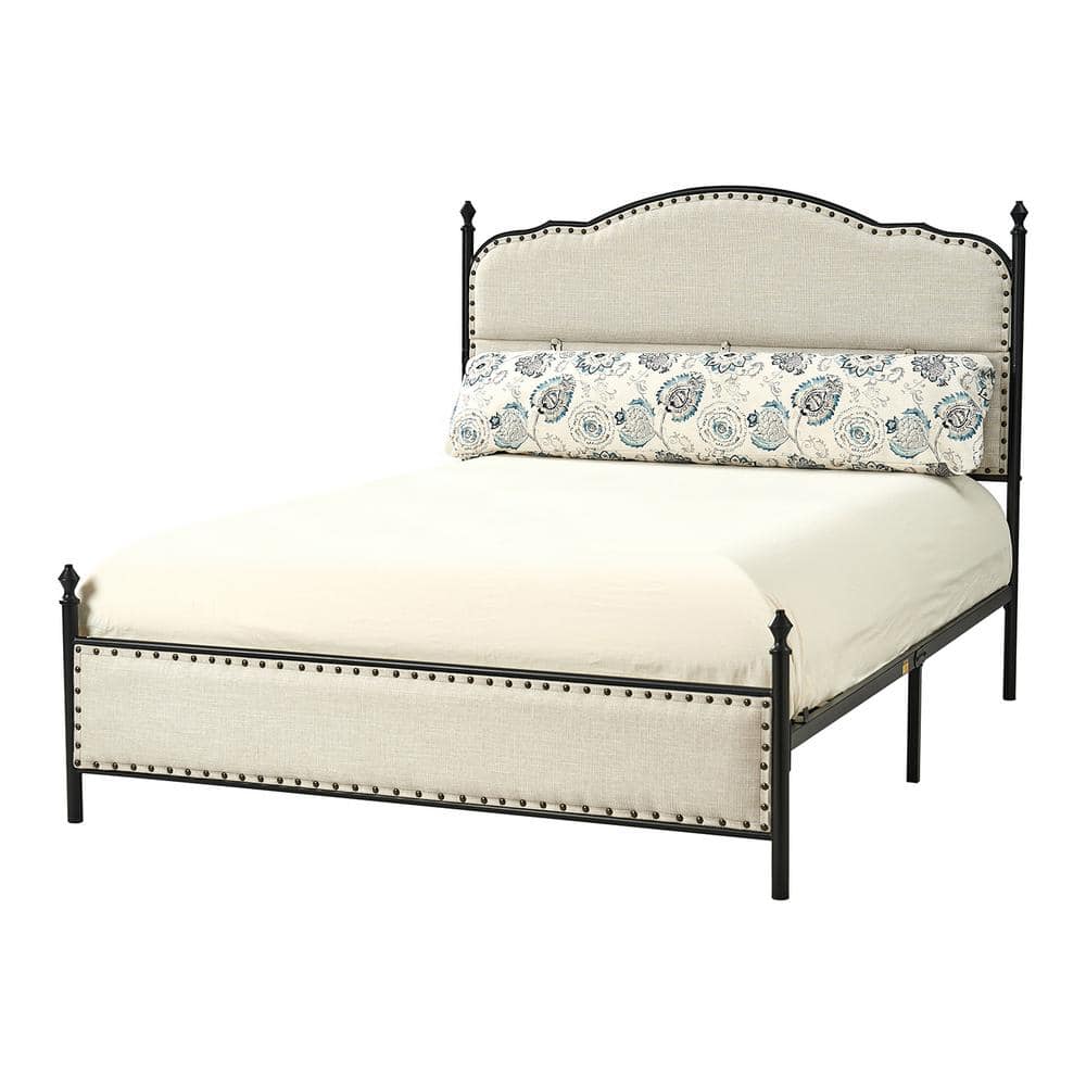 JAYDEN CREATION Sergio White Transitional Upholstered Platform Metal Bed  Frame Four Poster Bed with High Headboard and Pillow Z6BDLX0271-Q-WTE - The  