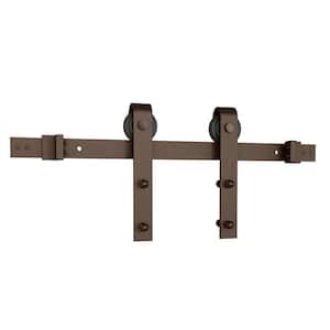 78 in. Oil Rubbed Bronze Solid Steel Rolling Barn Door Hardware Kit for Single Wood Doors with Routed Floor Guide
