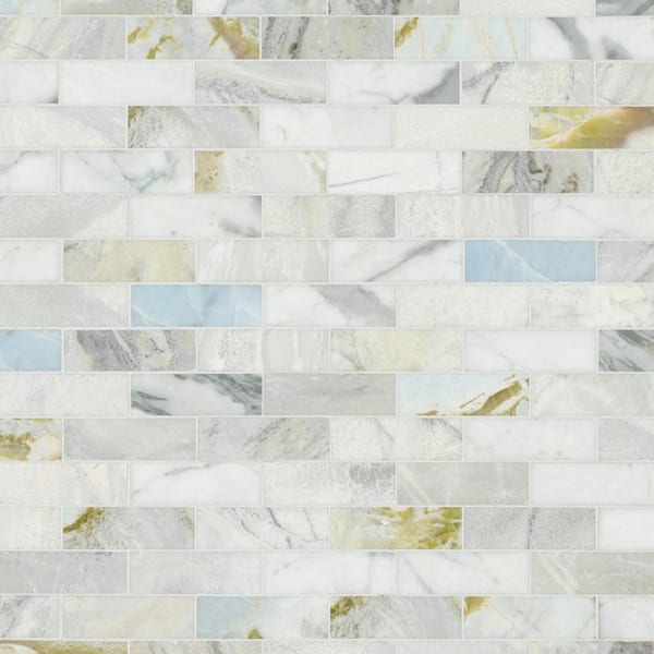 Cloudland Subway 12 in. x 12 in. Polished Marble Mesh-Mounted Mosaic Floor and Wall Tile (9.6 sq. ft. /Case)