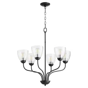 6-Light Black Chandelier with Clear Seeded Glass