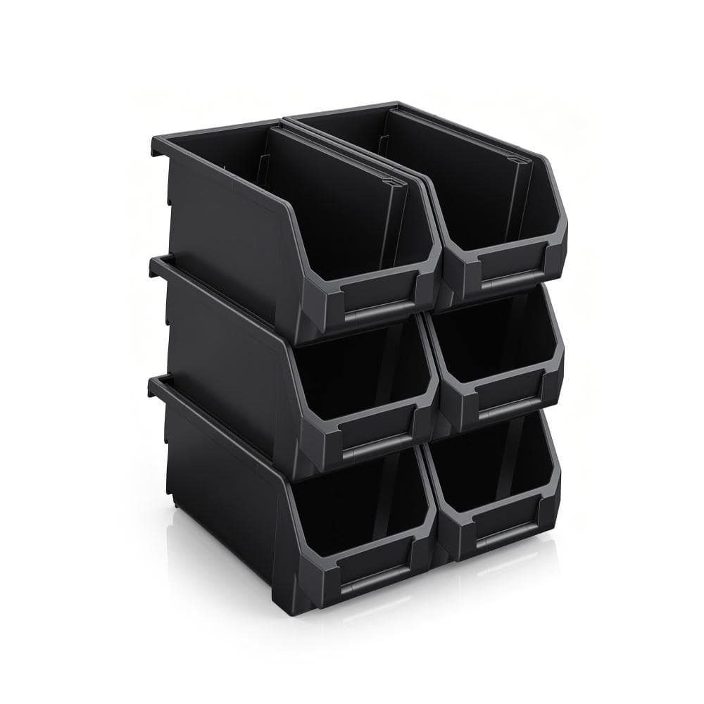 Open Front Stackable Garage Plastic Storage Bin – Organize Tools, Hardware & Shelving - Medium, Set of 6, Black price history on PriceWatchPro