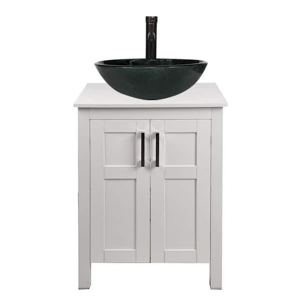 Puluomis 24 in. W x 19 in. D x 45 in. H Single Sink Bath Vanity in White with Solid Surface Top