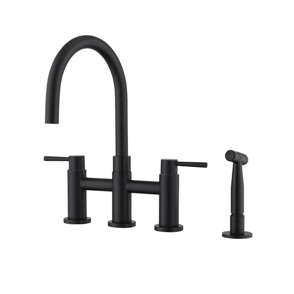 Double Handle Bridge Kitchen Faucet With Side Sprayer, Deck Plate 4 Holes K
