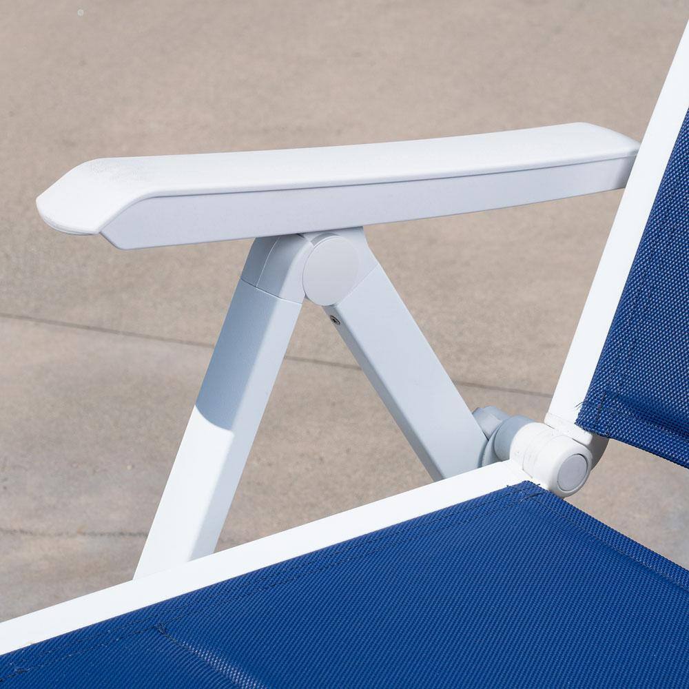 Regis White and Blue Aluminum Padded Sling Chaise Lounge