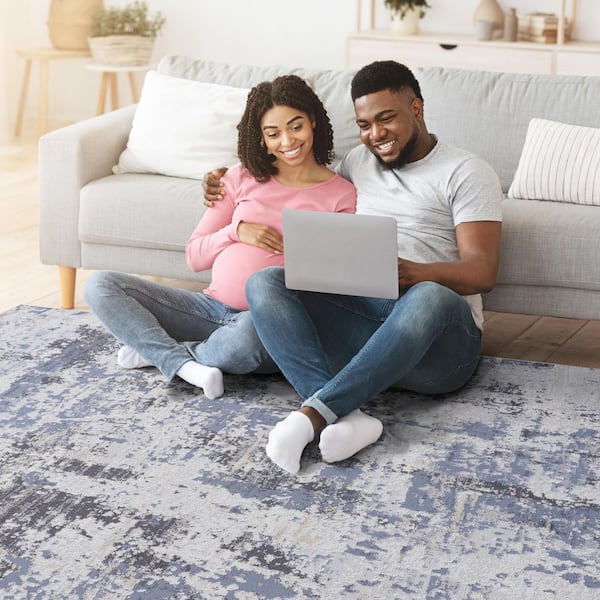 5 X 7 Grey Abstract Washable Area Rug for Bedroom, Dining Room, Living Room