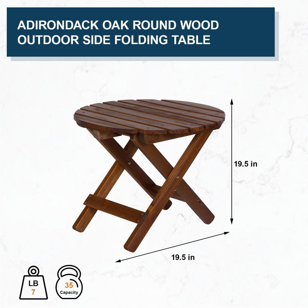 Adirondack Brown Cedar Wood Round Folding Side Table