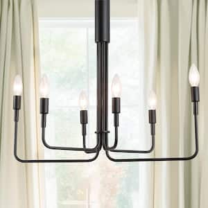 Modern 6-Light Matte Black Candlestick Chandelier for Dining Room Living Room, Farmhouse Empire Hanging Pendant Light