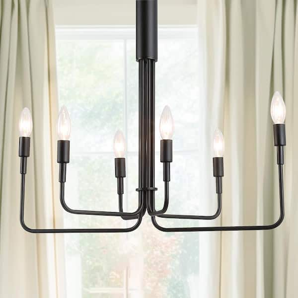 YANSUN Modern 6-Light Matte Black Candlestick Chandelier for Dining Room Living Room, Farmhouse Empire Hanging Pendant Light