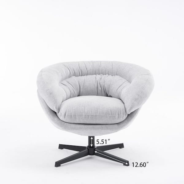 Gray Modern Chenille Round 360° Swivel Office Chair with Removable Cushion. Black Metal Base