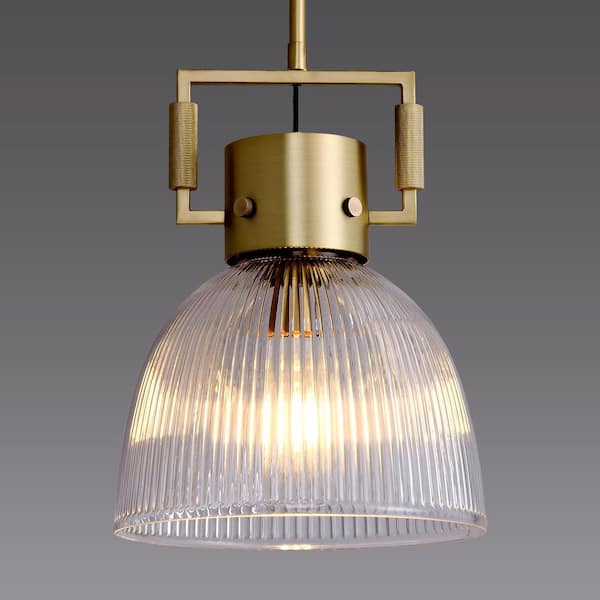 Modern Farmhouse Shaded Kitchen Island Pendant Lighting, 1-Light Gold Pendant Light with Glass Shade, Gold Pendant Light