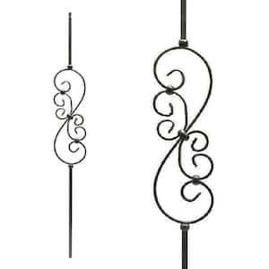 Stair Parts 44 in. x 1/2 in. Satin Black Narrow Scroll Iron Baluster for Stair Remodel