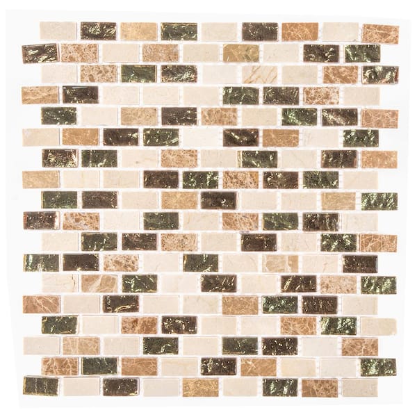 Jeffrey Court Molten 11.875 in. x 11.25 in. Interlocking Cream Glass/Cream and Emperador Marble Mosaic Tile (.927 sq. ft./Each)