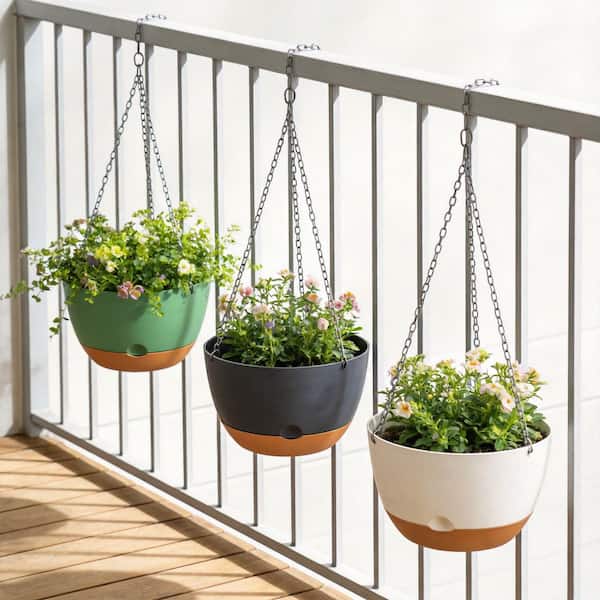 SpassWay 9.5 in. x 5.9 in. Plastic Bowl Self-Watering Hanging Planter with Water Reservoir Drainage System (3-Pack)