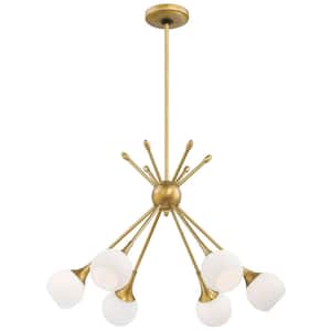 Pontil 6-Light Honey Gold Chandelier with Etched Opal Glass Shade