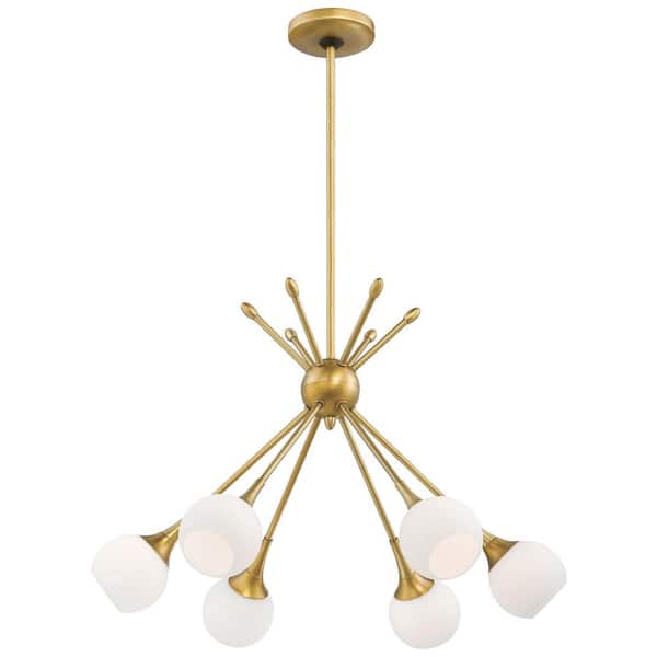 George Kovacs Pontil 6-Light Honey Gold Chandelier with Etched Opal Glass Shade