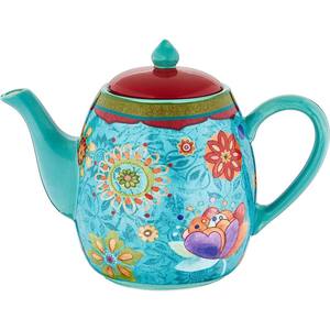 5-Cup Blue Floral Ceramic Counter or Shelf 40 Ounces Teapot No Toxins No Lead and Cadmium with Great Heat Retention