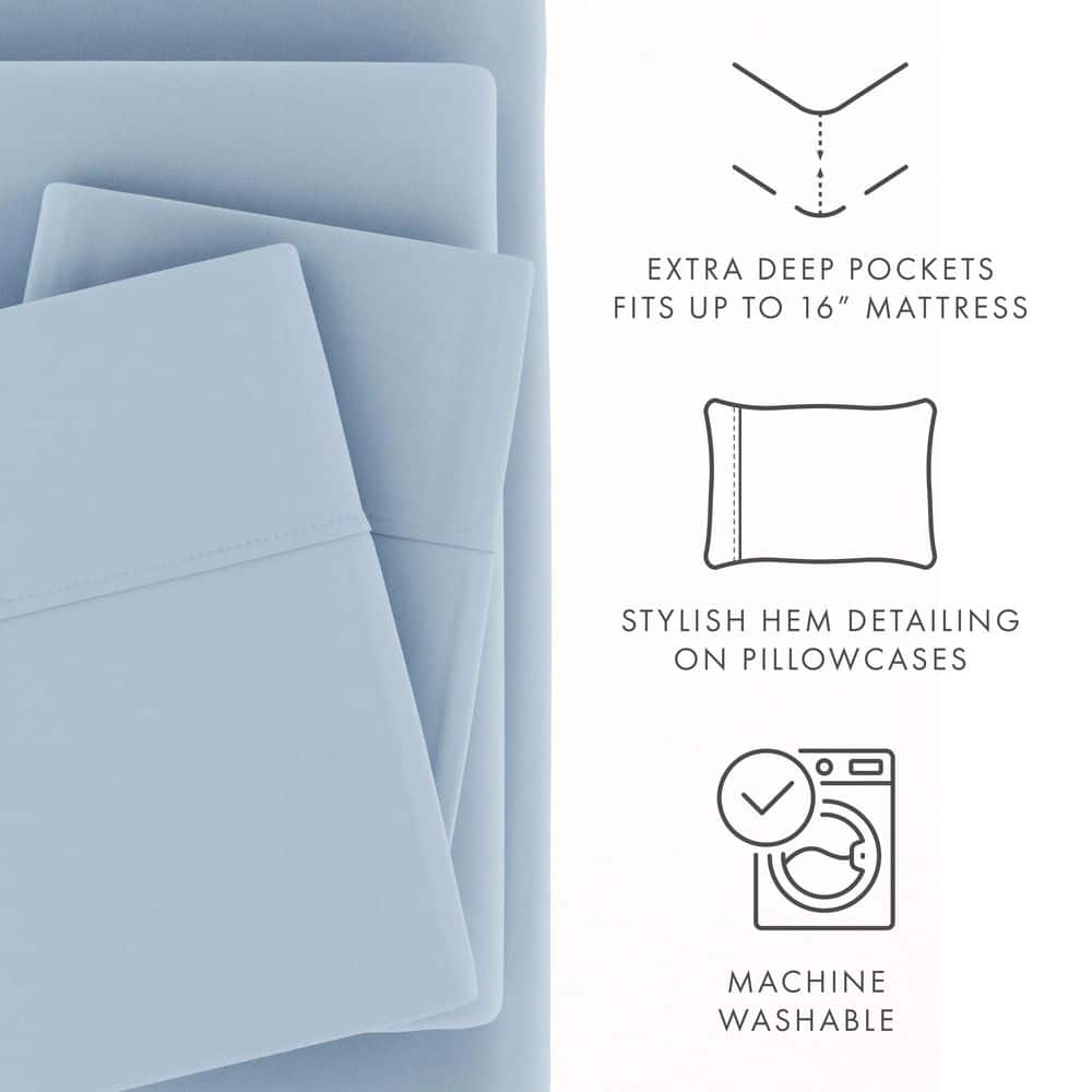 Light Blue Queen Microfiber Deep Pocket Bed Sheet Set