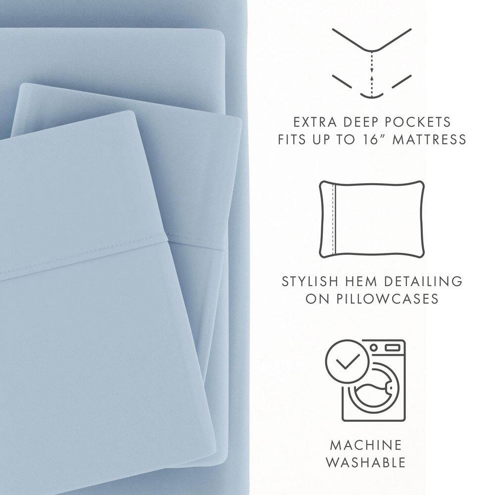 Light Blue Twin XL Microfiber 4-Piece Sheet Set