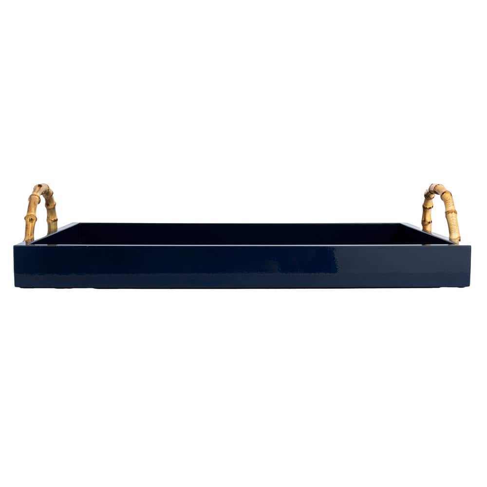 Navy Bamboo and Metal Coastal Serving Tray with Handles