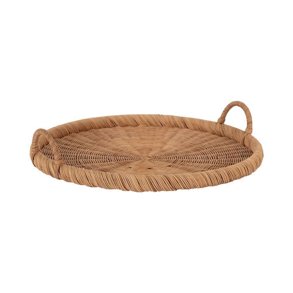 Natural Woven Rattan Round Tray with Handles, 23 Inch