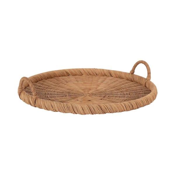 Cormont Natural Brown Round Rattan 22 in. Decorative Tray