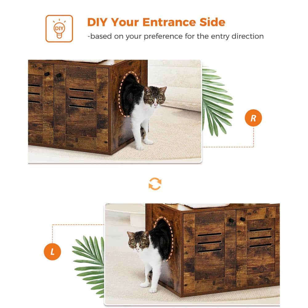 Brown Wood Cat Condo with Litter Box and Play Area