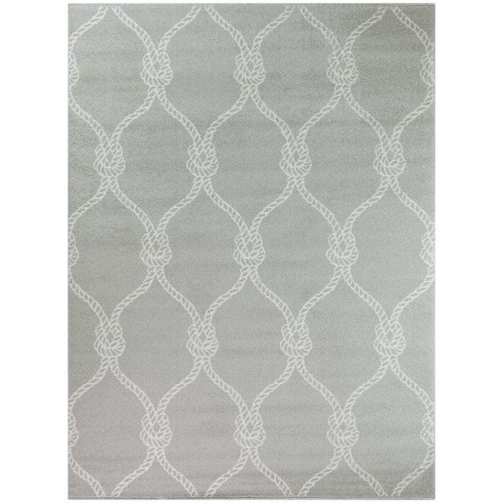 Balta Fischer Nautical Trellis Coastal Area Rug Grey 8ft x 10ft Runner Silver