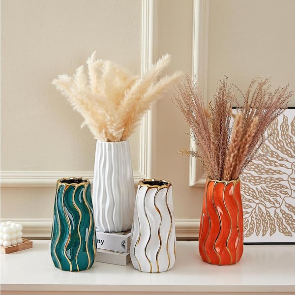 Vase Modern Striped Ceramic Flower Flower for Home Decor Large Floor Handmade Home Decorative for Living Room Office Wedding Gifts Ornament (Color : W : Flower Vases Decorative Ceramic Vase Modern Red and