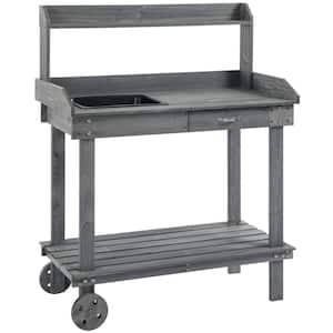 17.75 in. W x 46.75 in. H Gray Wooden Shed Potting Bench Work Table