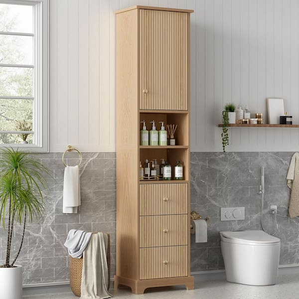 22 in. W x 10.03 in. D x 67.3 in. H White MDF Freestanding Linen Cabinet with Adjustable Shelf