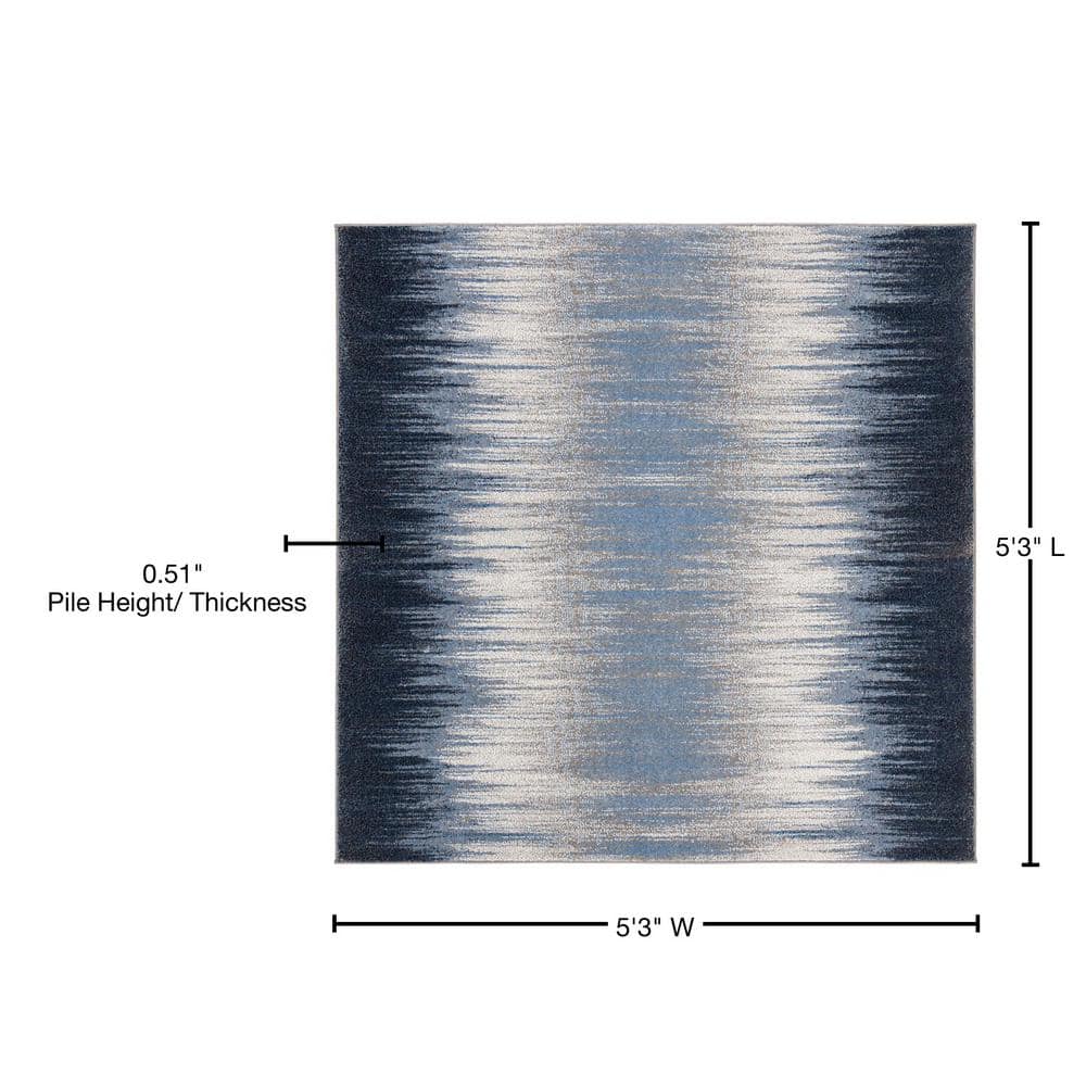 Celestial Abstract Blue 59" Square Synthetic Area Rug