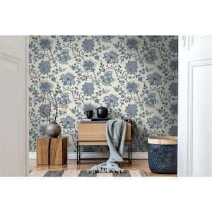 Jacobean Floral Blue Non-Pasted Wallpaper (Covers 56 sq. ft.)