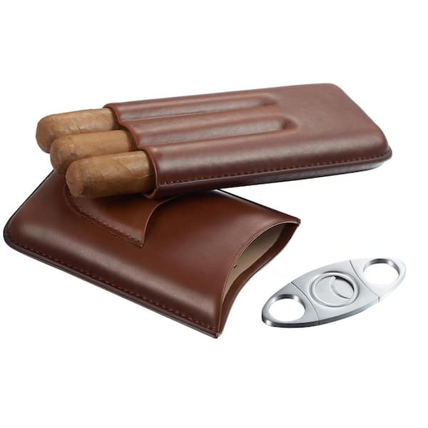 Visol Legend Brown Genuine Leather Cigar Case with Cutter VCASE475 - The  Home Depot