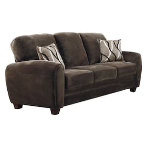 Viggo 85 in. W Round Arm Microfiber Rectangle Sofa in. Chocolate