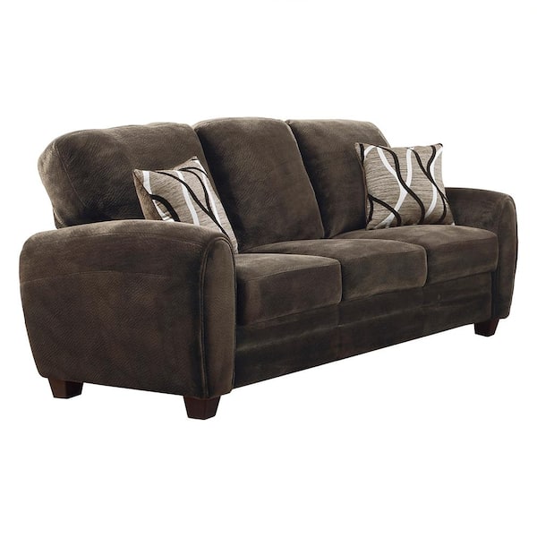 Lazzara Viggo 85 in. W Round Arm Microfiber Rectangle Sofa in. Chocolate
