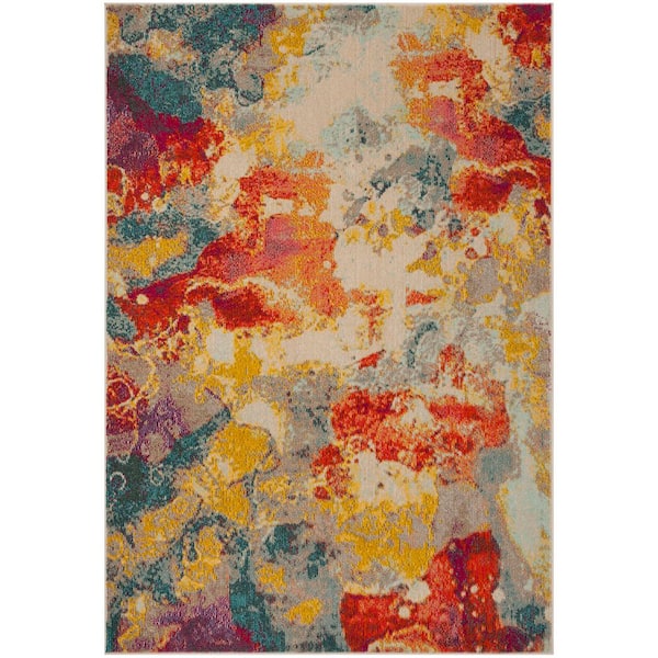 Phoenix 9 ft. x 12 ft. Blue/Orange Abstract Floral Area Rug