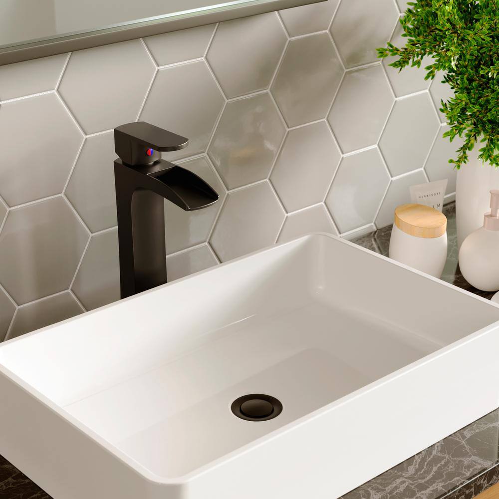 Matte Black Single-Handle Vessel Bathroom Faucet with Drain Assembly