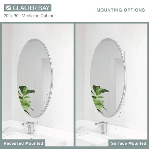 20-in x 30-in Surface Mount Black Mirrored Oval Medicine Cabinet
